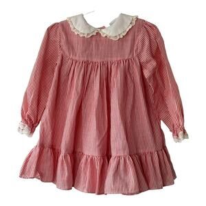 Vintage Bryan  Red & White Stripe Lace Trim Dress  Size 18 months